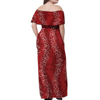Hawaii Plumeria Lei Off Shoulder Maxi Dress Aloha Festive Vibe - Crimson