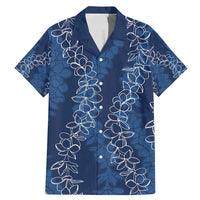 Hawaii Plumeria Lei Family Matching Mermaid Dress and Hawaiian Shirt Aloha Festive Vibe - Navy Blue