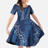 Hawaii Plumeria Lei Family Matching Off The Shoulder Long Sleeve Dress and Hawaiian Shirt Aloha Festive Vibe - Navy Blue
