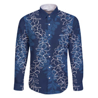 Hawaii Plumeria Lei Family Matching Off The Shoulder Long Sleeve Dress and Hawaiian Shirt Aloha Festive Vibe - Navy Blue