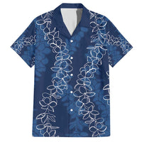 Hawaii Plumeria Lei Family Matching Short Sleeve Bodycon Dress and Hawaiian Shirt Aloha Festive Vibe - Navy Blue