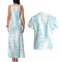 Hawaii Plumeria Lei Couples Matching Tank Maxi Dress and Hawaiian Shirt Aloha Festive Vibe - Turquoise