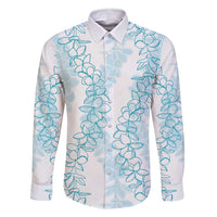 Hawaii Plumeria Lei Family Matching Long Sleeve Bodycon Dress and Hawaiian Shirt Aloha Festive Vibe - Turquoise LT7 Dad's Shirt - Long Sleeve Turquoise - Polynesian Pride