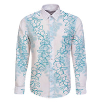 Hawaii Plumeria Lei Family Matching Off Shoulder Short Dress and Hawaiian Shirt Aloha Festive Vibe - Turquoise