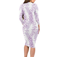 Hawaii Plumeria Lei Long Sleeve Bodycon Dress Aloha Festive Vibe - Amethyst