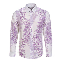 Hawaii Plumeria Lei Long Sleeve Button Shirt Aloha Festive Vibe - Amethyst
