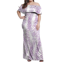 Hawaii Plumeria Lei Off Shoulder Maxi Dress Aloha Festive Vibe - Amethyst