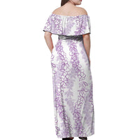 Hawaii Plumeria Lei Off Shoulder Maxi Dress Aloha Festive Vibe - Amethyst