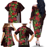 Hawaii Mele Kalikimaka Kakau Family Matching Off The Shoulder Long Sleeve Dress and Hawaiian Shirt I'iwi Bird on Ohia Lehua LT7 - Polynesian Pride
