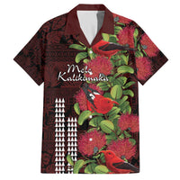 Hawaii Mele Kalikimaka Kakau Family Matching Off The Shoulder Long Sleeve Dress and Hawaiian Shirt I'iwi Bird on Ohia Lehua LT7 Dad's Shirt - Short Sleeve Black Red - Polynesian Pride