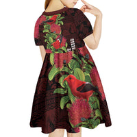 Hawaii Mele Kalikimaka Kakau Kid Short Sleeve Dress I'iwi Bird on Ohia Lehua