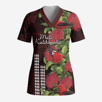 Hawaii Mele Kalikimaka Kakau Scrub Top I'iwi Bird on Ohia Lehua - Polynesian Pride