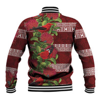 Hawaii Christmas Mele Kalikimaka Baseball Jacket I'iwi Bird on Ohia Lehua