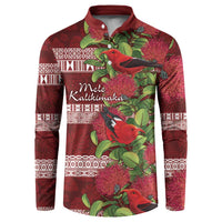 Hawaii Christmas Mele Kalikimaka Button Sweatshirt I'iwi Bird on Ohia Lehua