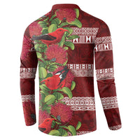 Hawaii Christmas Mele Kalikimaka Button Sweatshirt I'iwi Bird on Ohia Lehua