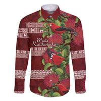 Hawaii Christmas Mele Kalikimaka Family Matching Long Sleeve Bodycon Dress and Hawaiian Shirt I'iwi Bird on Ohia Lehua
