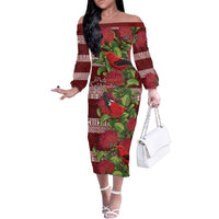 Hawaii Christmas Mele Kalikimaka Family Matching Off The Shoulder Long Sleeve Dress and Hawaiian Shirt I'iwi Bird on Ohia Lehua
