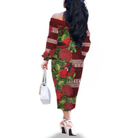 Hawaii Christmas Mele Kalikimaka Family Matching Off The Shoulder Long Sleeve Dress and Hawaiian Shirt I'iwi Bird on Ohia Lehua