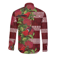 Hawaii Christmas Mele Kalikimaka Long Sleeve Button Shirt I'iwi Bird on Ohia Lehua