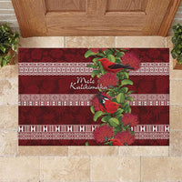 Hawaii Christmas Mele Kalikimaka Rubber Doormat I'iwi Bird on Ohia Lehua