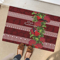 Hawaii Christmas Mele Kalikimaka Rubber Doormat I'iwi Bird on Ohia Lehua