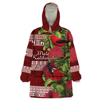 Hawaii Christmas Mele Kalikimaka Wearable Blanket Hoodie I'iwi Bird on Ohia Lehua