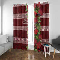Hawaii Christmas Mele Kalikimaka Window Curtain I'iwi Bird on Ohia Lehua