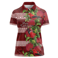 Hawaii Christmas Mele Kalikimaka Women Polo Shirt I'iwi Bird on Ohia Lehua