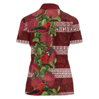 Hawaii Christmas Mele Kalikimaka Women Polo Shirt I'iwi Bird on Ohia Lehua