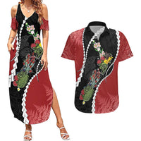 New Zealand Christmas Couples Matching Summer Maxi Dress and Hawaiian Shirt Flora Map with Birds - Polynesian Pride