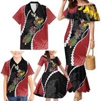 New Zealand Christmas Family Matching Mermaid Dress and Hawaiian Shirt Flora Map with Birds - Polynesian Pride