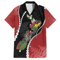 New Zealand Christmas Family Matching Off Shoulder Maxi Dress and Hawaiian Shirt Flora Map with Birds - Polynesian Pride