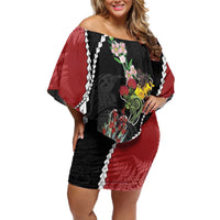 New Zealand Christmas Family Matching Off Shoulder Short Dress and Hawaiian Shirt Flora Map with Birds - Polynesian Pride