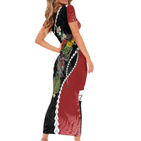 New Zealand Christmas Family Matching Short Sleeve Bodycon Dress and Hawaiian Shirt Flora Map with Birds - Polynesian Pride