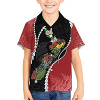 New Zealand Christmas Hawaiian Shirt Flora Map with Birds - Polynesian Pride