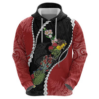 New Zealand Christmas Hoodie Flora Map with Birds - Polynesian Pride