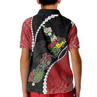 New Zealand Christmas Kid Polo Shirt Flora Map with Birds - Polynesian Pride