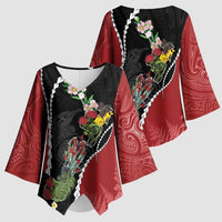 New Zealand Christmas Kimono Sleeve Blouse Flora Map with Birds - Polynesian Pride