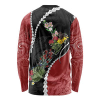 New Zealand Christmas Long Sleeve Shirt Flora Map with Birds - Polynesian Pride