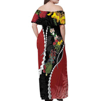 New Zealand Christmas Off Shoulder Maxi Dress Flora Map with Birds - Polynesian Pride