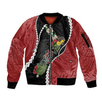 New Zealand Christmas Sleeve Zip Bomber Jacket Flora Map with Birds - Polynesian Pride