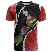 New Zealand Christmas T Shirt Flora Map with Birds - Polynesian Pride