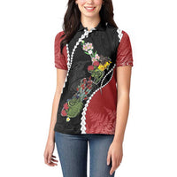 New Zealand Christmas Women Polo Shirt Flora Map with Birds - Polynesian Pride