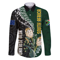 Custom South Africa Mix New Zealand Rugby 2023 Family Matching Mermaid Dress and Hawaiian Shirt World Cup Greatest Rivalry LT7 Dad's Shirt - Long Sleeve Black Green - Polynesian Pride