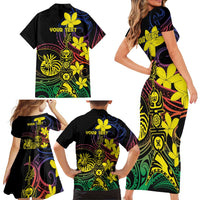 New Caledonia Kanaky Personalized Family Matching Short Sleeve Bodycon Dress and Hawaiian Shirt Fleche Faitiere - Plumeria