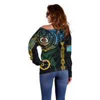 Personalised Vanuatu Off Shoulder Sweater Turtle Chest Tattoo Flag Color - Sanma LT7 - Polynesian Pride