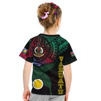 Personalised Vanuatu Kid T Shirt Turtle Chest Tattoo Flag Color - Shefa LT7 - Polynesian Pride
