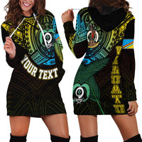 Personalised Vanuatu Hoodie Dress Turtle Chest Tattoo Flag Color - Torba LT7 Black - Polynesian Pride