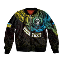 Personalised Vanuatu Sleeve Zip Bomber Jacket Turtle Chest Tattoo Flag Color - Torba LT7 Unisex Black - Polynesian Pride