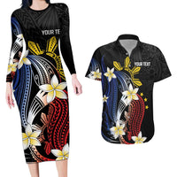 Personalized Philippines Tribal Couples Matching Long Sleeve Bodycon Dress and Hawaiian Shirt Tropical Waves - Plumeria